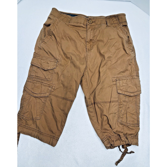 Flex Plugg Brown Mens Unisex Peddlepusher Capris Drawstring HemCargo Pockets 30 - Picture 1 of 13